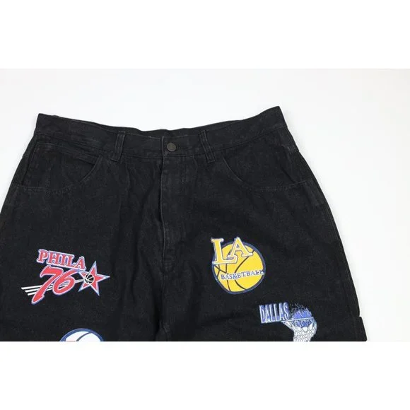 NOS Vintage Streetwear Mens 36x30 NBA Basketball Team Logo Baggy Wide Leg Jeans